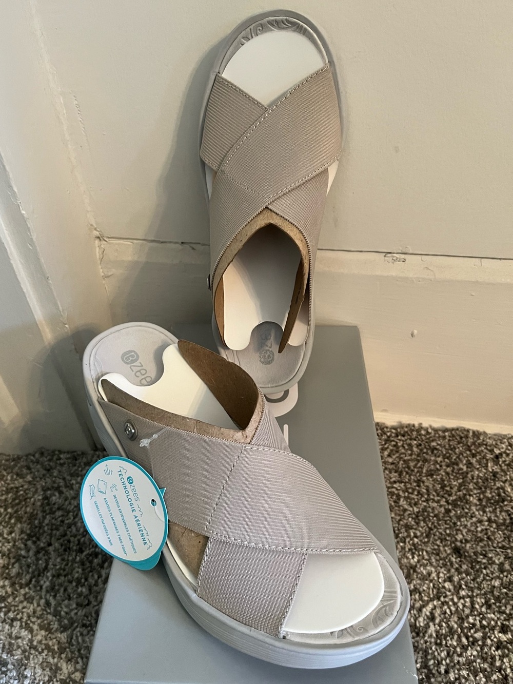 Women’s BZEES Cross-Band Comfort Sandals in Light Taupe - Size 7 1/2
